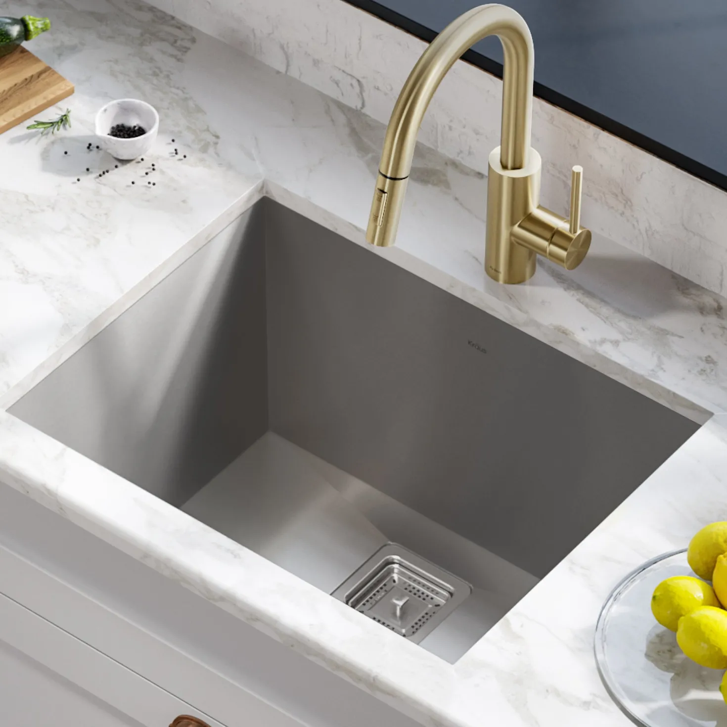 KRAUS Pax Zero-Radius 24" Undermount Single Bowl Stainless Steel Laundry Utility Sink
