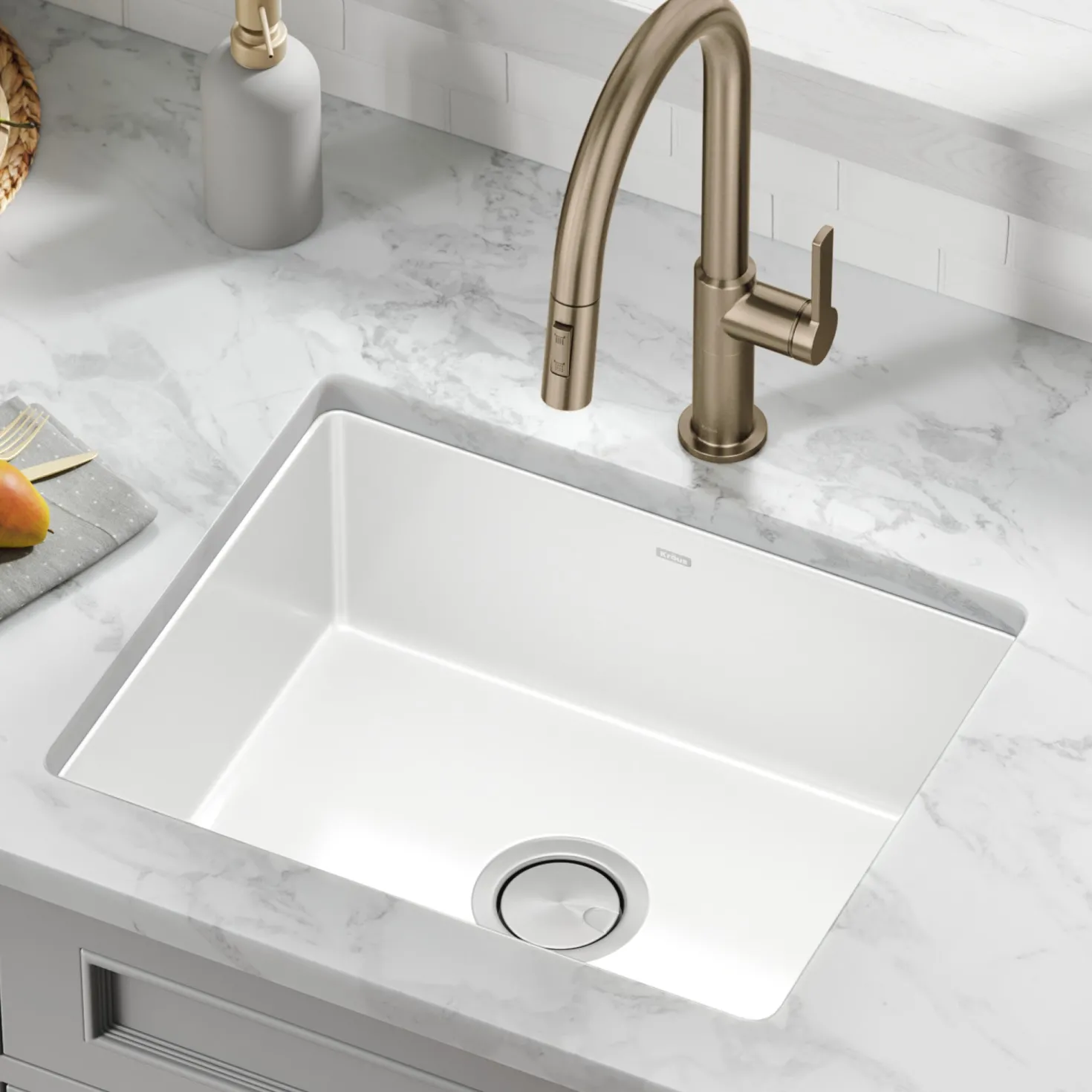 KRAUS Pintura 21" Undermount Enameled Single Bowl Kitchen Sink in White