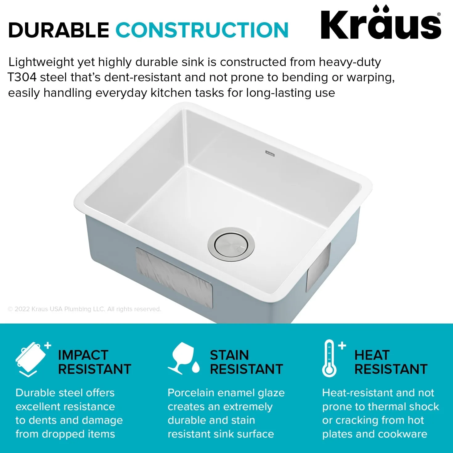 KRAUS Pintura 21" Undermount Enameled Single Bowl Kitchen Sink in White