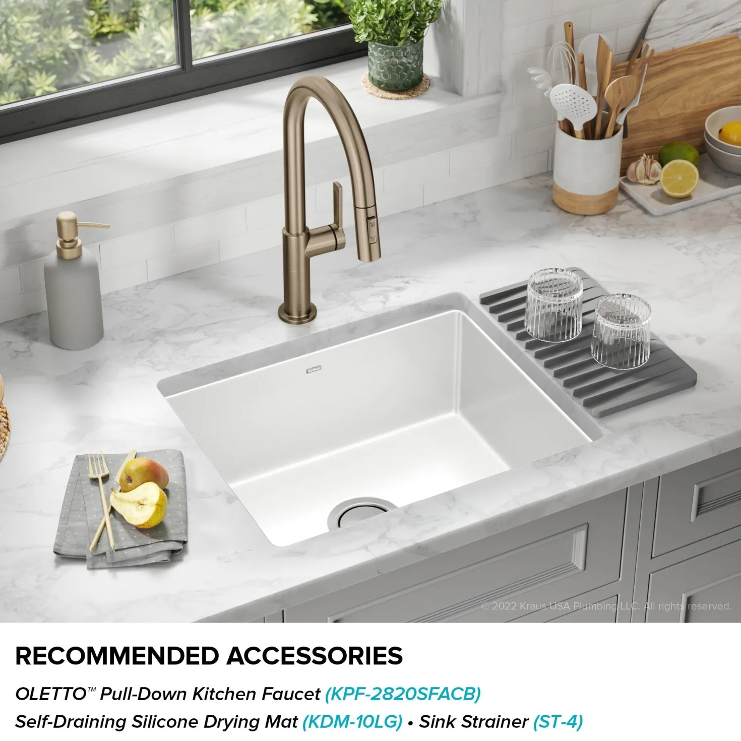KRAUS Pintura 21" Undermount Enameled Single Bowl Kitchen Sink in White