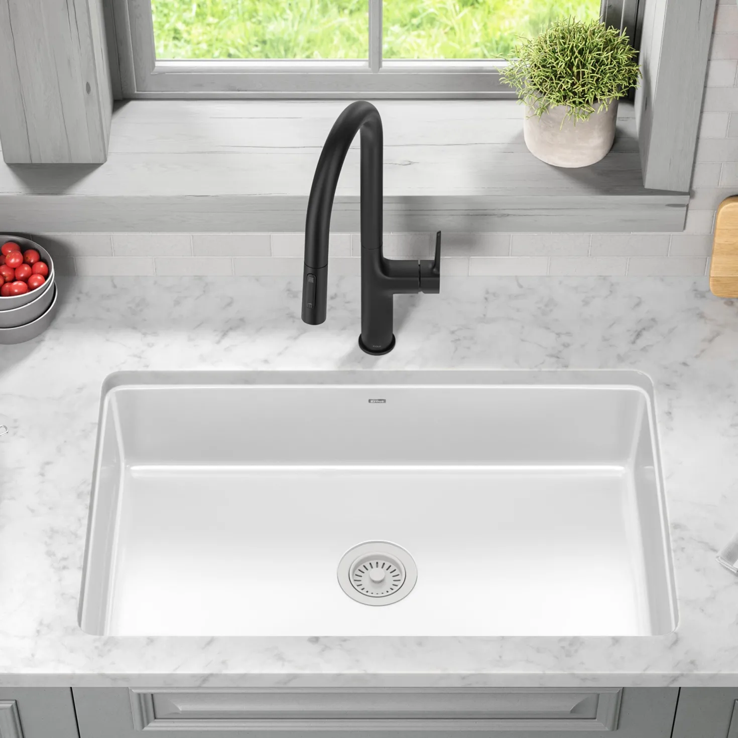 KRAUS Pintura 32" Undermount Porcelain Enameled Steel Kitchen Sink in White