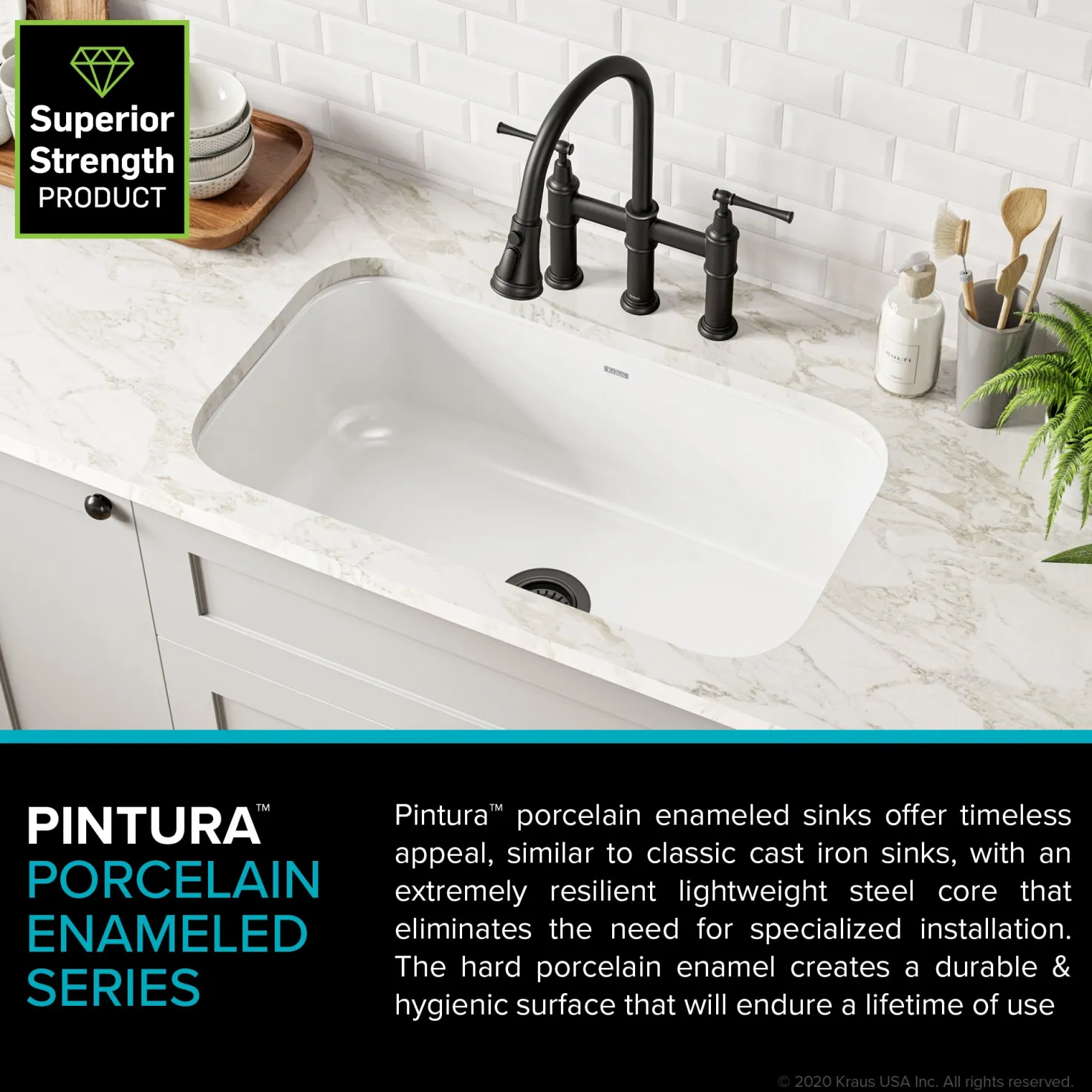 KRAUS Pintura 31 1/2" White Enameled Stainless Steel Kitchen Sink