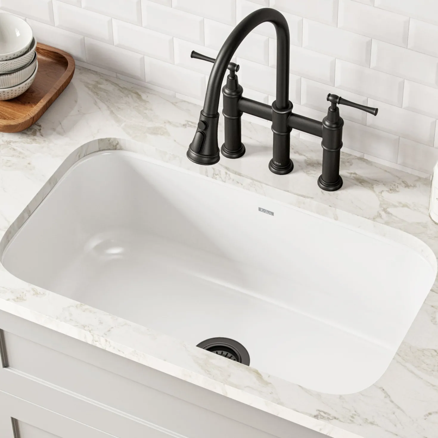 KRAUS Pintura 31 1/2" White Enameled Stainless Steel Kitchen Sink