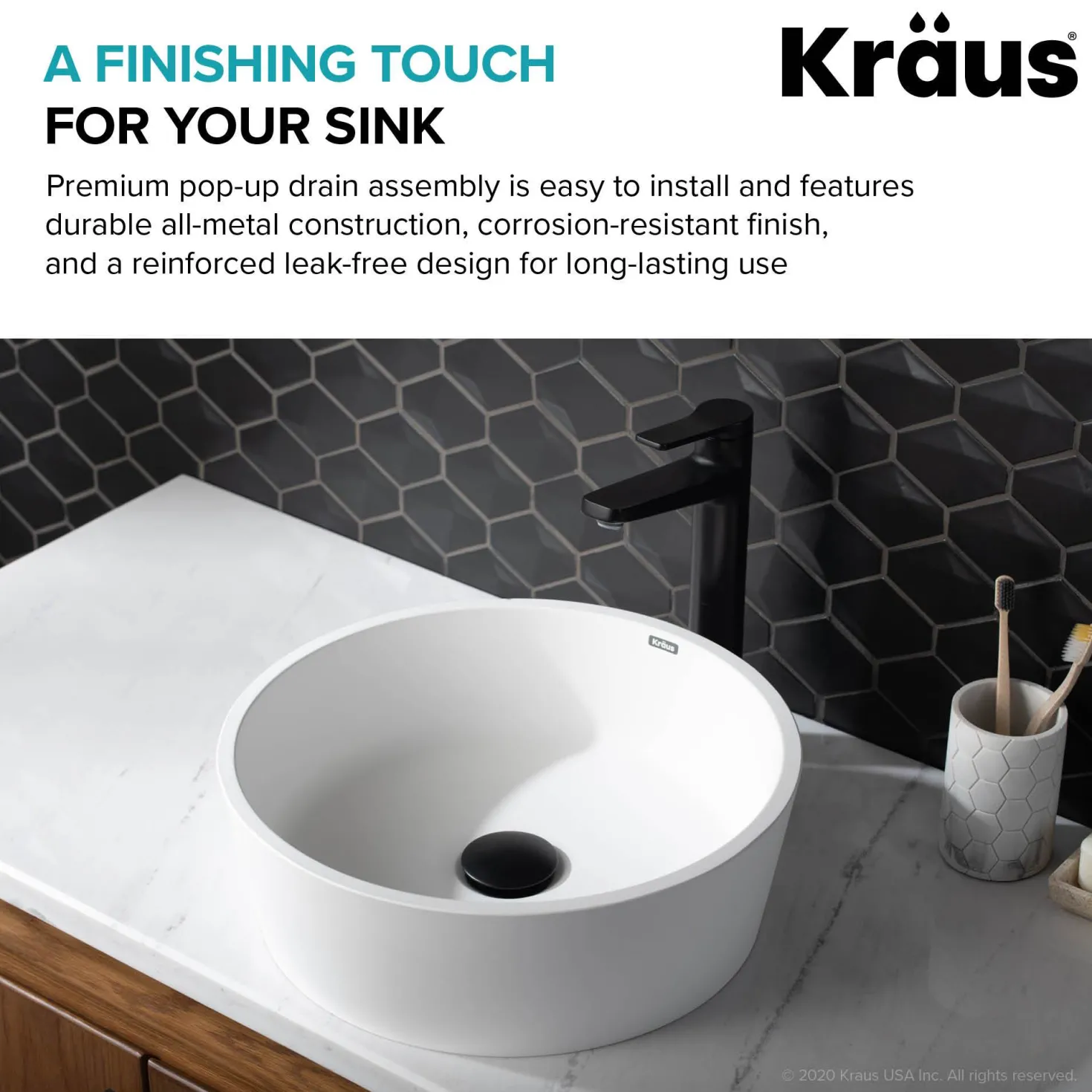 KRAUS Pop-Up Drain for Bathroom Sink in Matte Black
