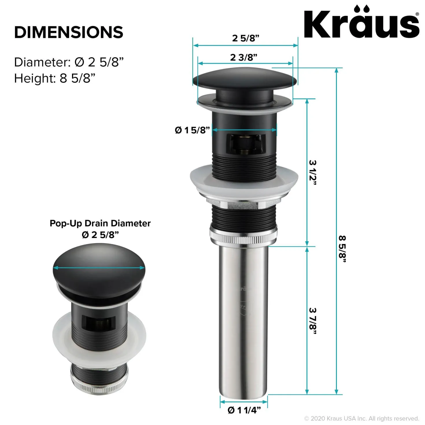KRAUS Pop-Up Drain for Bathroom Sink in Matte Black