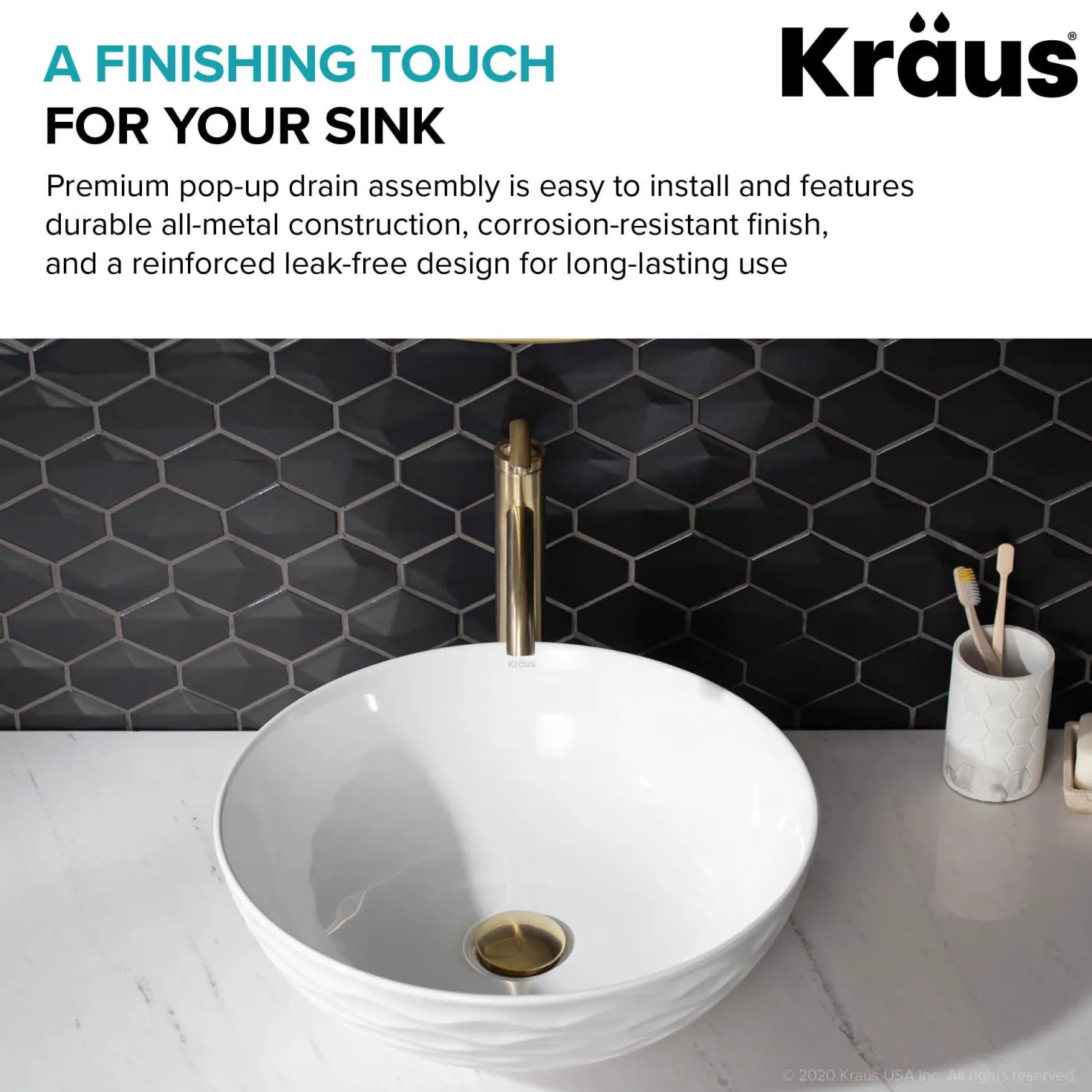 KRAUS Pop-Up Drain for Bathroom Sink in Brushed Gold