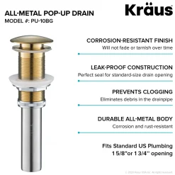 KRAUS Pop-Up Drain for Bathroom Sink in Brushed Gold