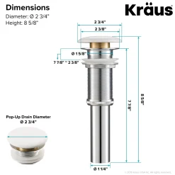 KRAUS Pop-Up Drain with Porcelain Ceramic Top for Bathroom Sink without Overflow, Gloss Beige