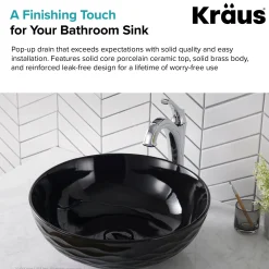 KRAUS Pop-Up Drain with Porcelain Ceramic Top for Bathroom Sink without Overflow, Gloss Beige