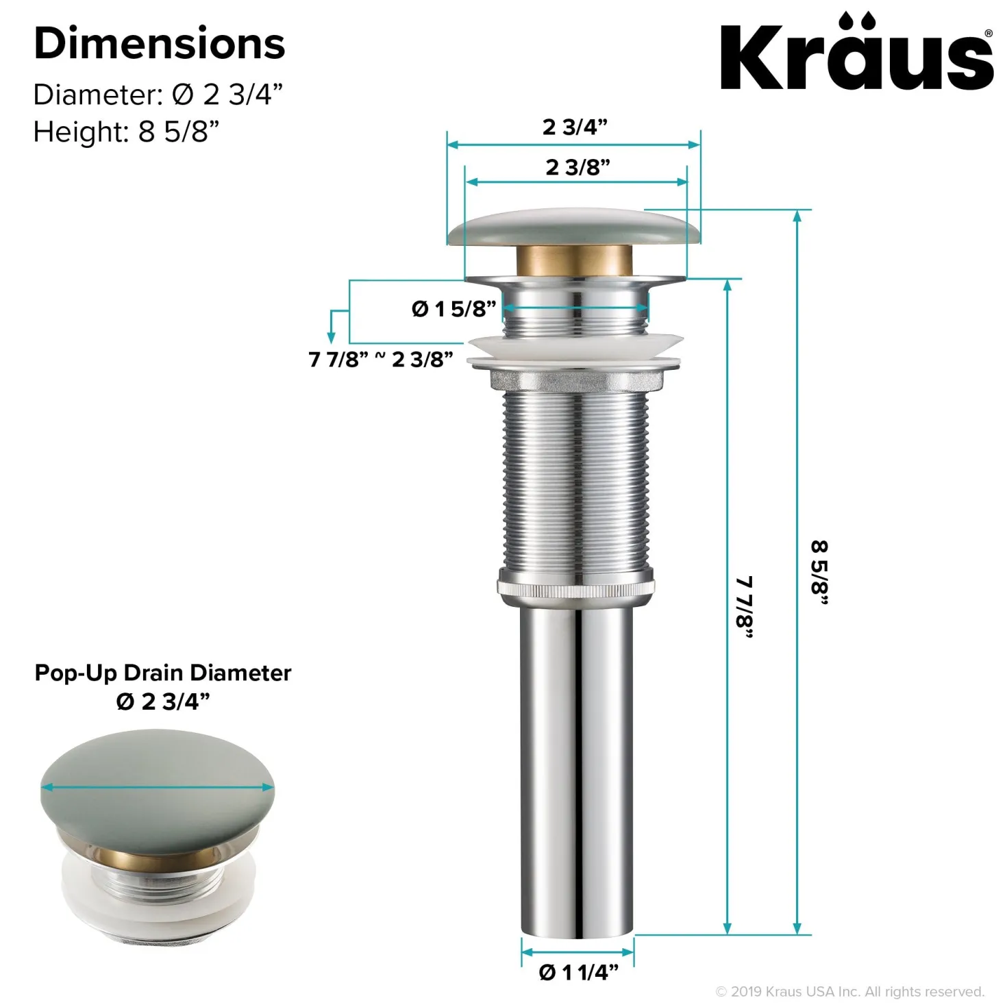 KRAUS Pop-Up Drain with Porcelain Ceramic Top for Bathroom Sink without Overflow, Gloss Black