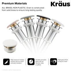KRAUS Pop-Up Drain with Porcelain Ceramic Top for Bathroom Sink without Overflow, Gloss Black