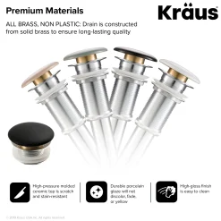 KRAUS Pop-Up Drain with Porcelain Ceramic Top for Bathroom Sink without Overflow, Gloss Grey