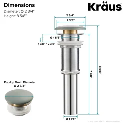 KRAUS Pop-Up Drain with Porcelain Ceramic Top for Bathroom Sink without Overflow, Gloss White