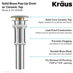 KRAUS Pop-Up Drain with Porcelain Ceramic Top for Bathroom Sink without Overflow, Gloss White