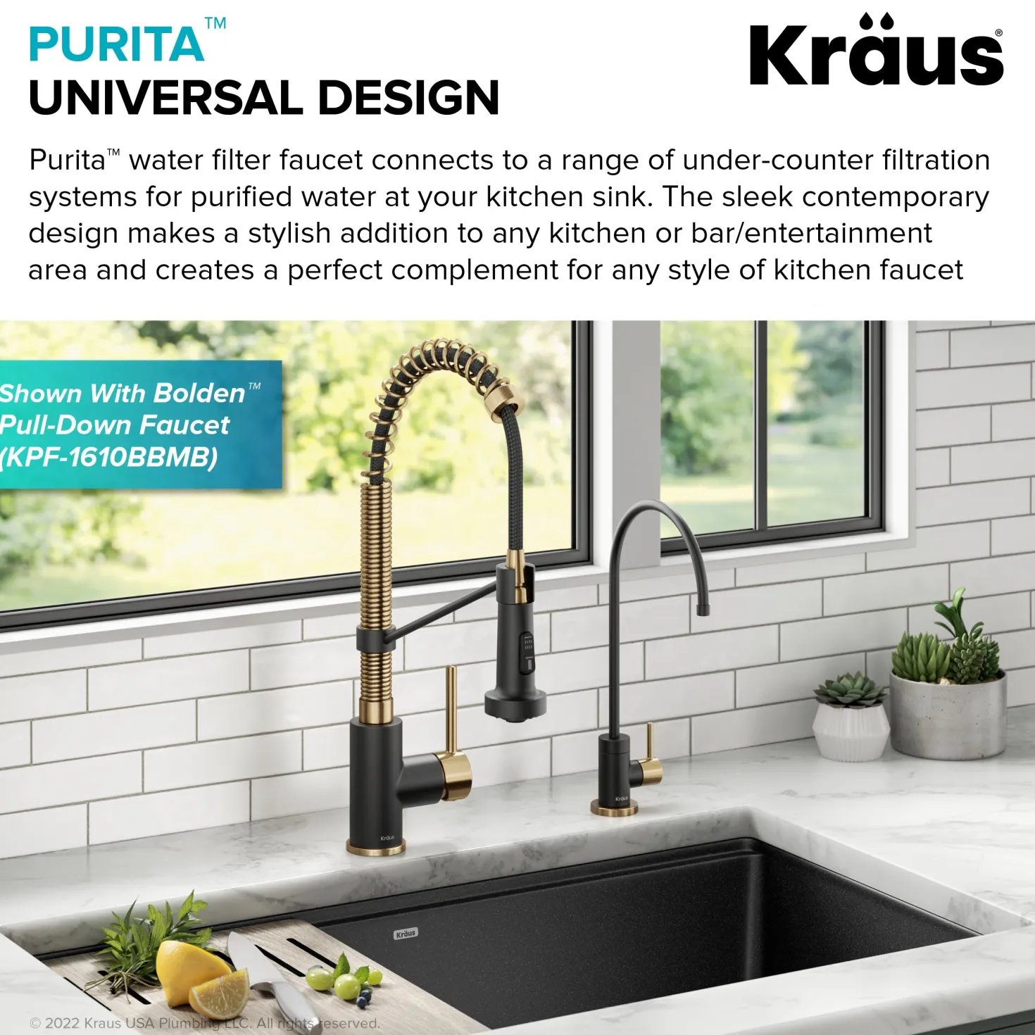 KRAUS Purita 100% Lead-Free Kitchen Water Filter Faucet in Black and Brushed Brass