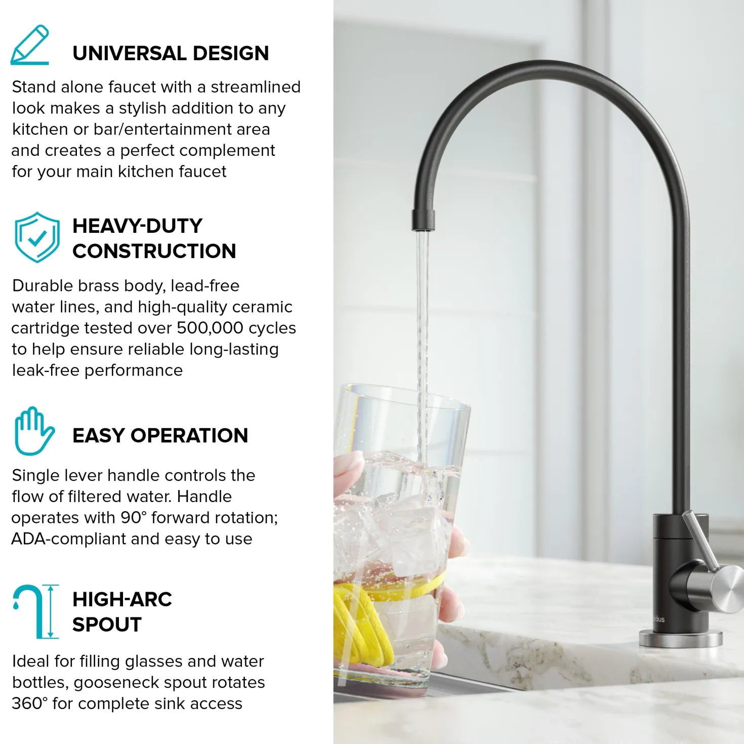 KRAUS Purita 100% Lead-Free Kitchen Water Filter Faucet in Spot Free Stainless & Matte Black