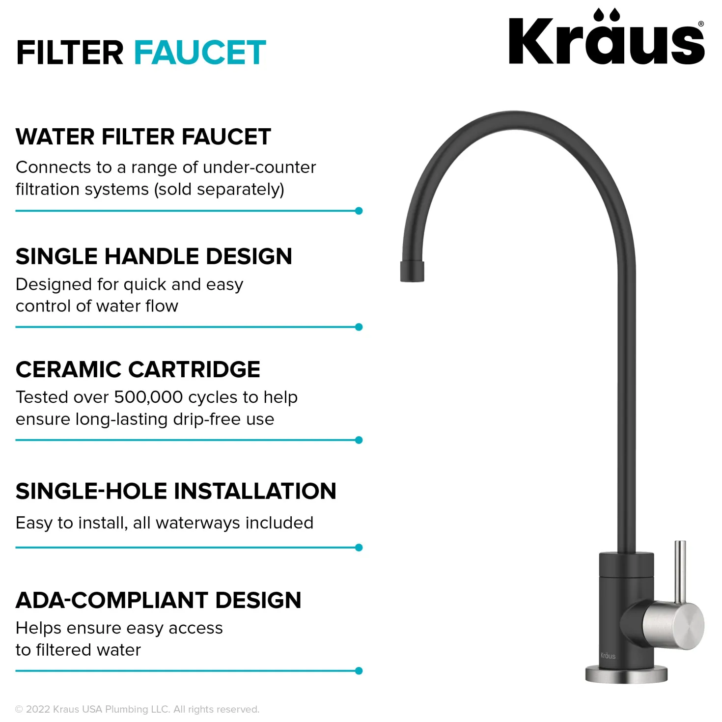 KRAUS Purita 100% Lead-Free Kitchen Water Filter Faucet in Spot Free Stainless & Matte Black