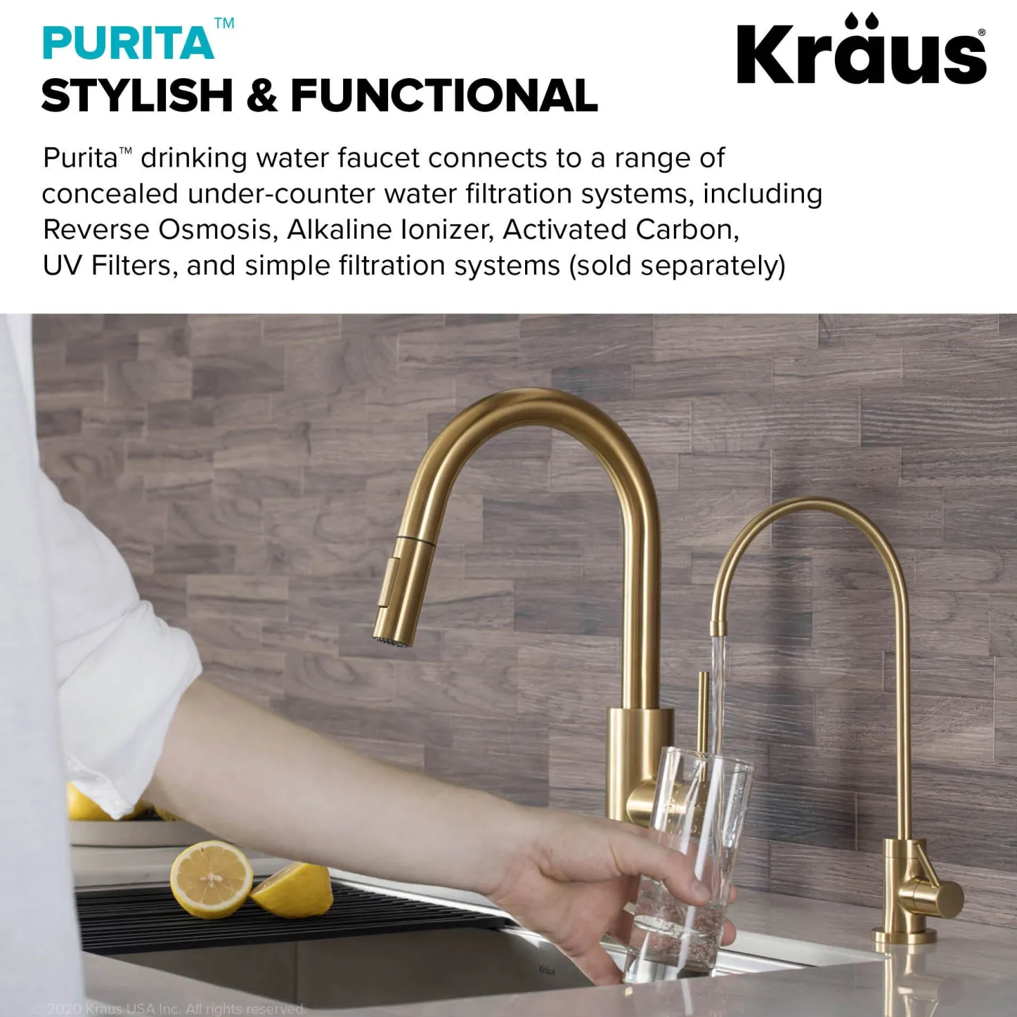 KRAUS Purita 100% Lead-Free Kitchen Water Filter Faucet in Brushed Brass