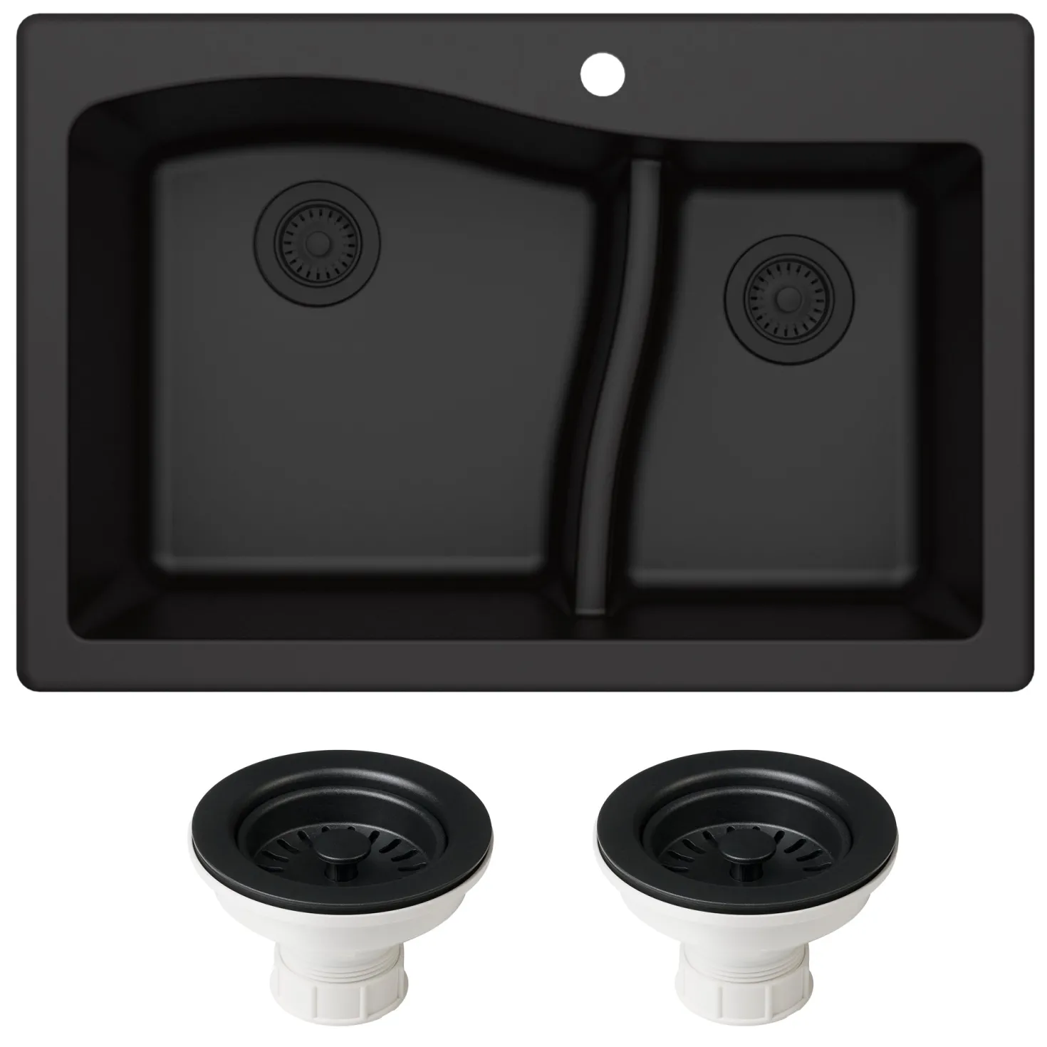 KRAUS Quarza 33" Black Dual Mount 60/40 Double Bowl Granite Kitchen Sink