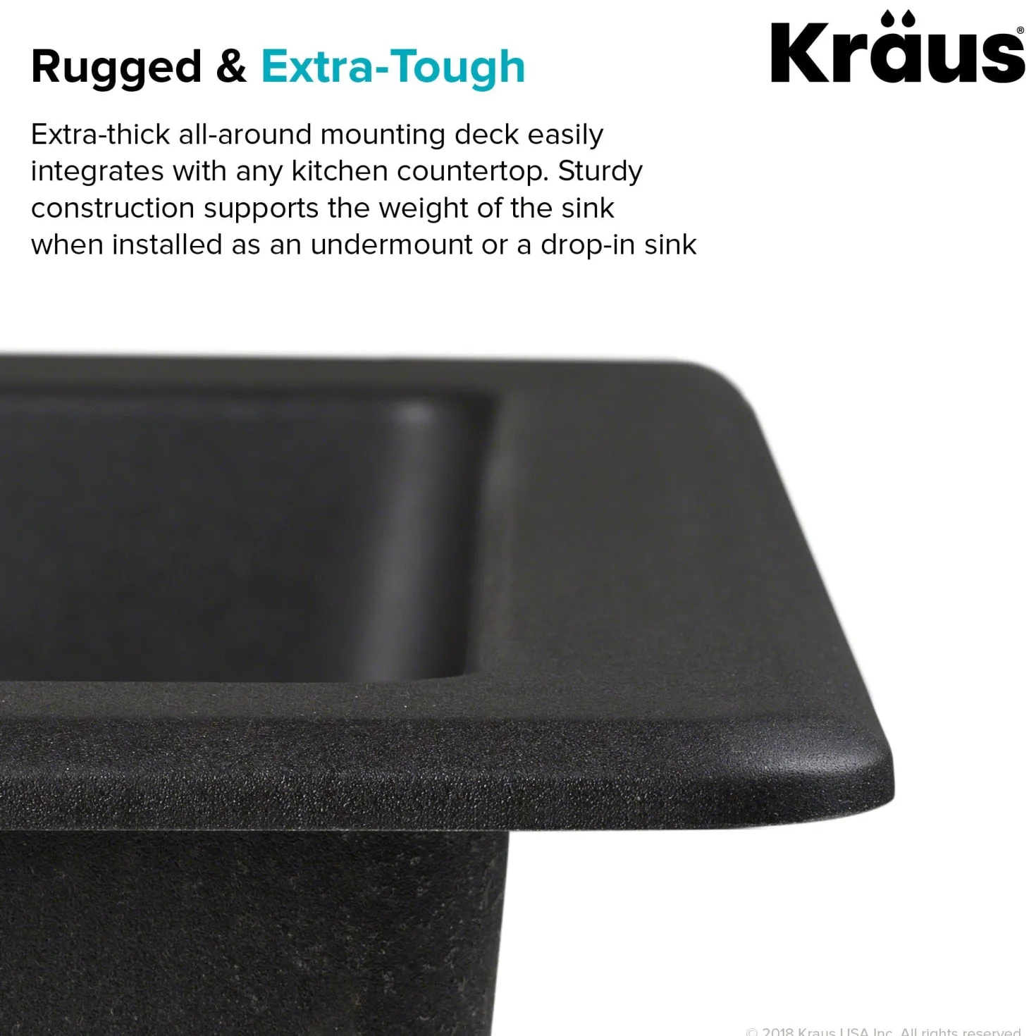 KRAUS Quarza 33" Black Dual Mount 60/40 Double Bowl Granite Kitchen Sink