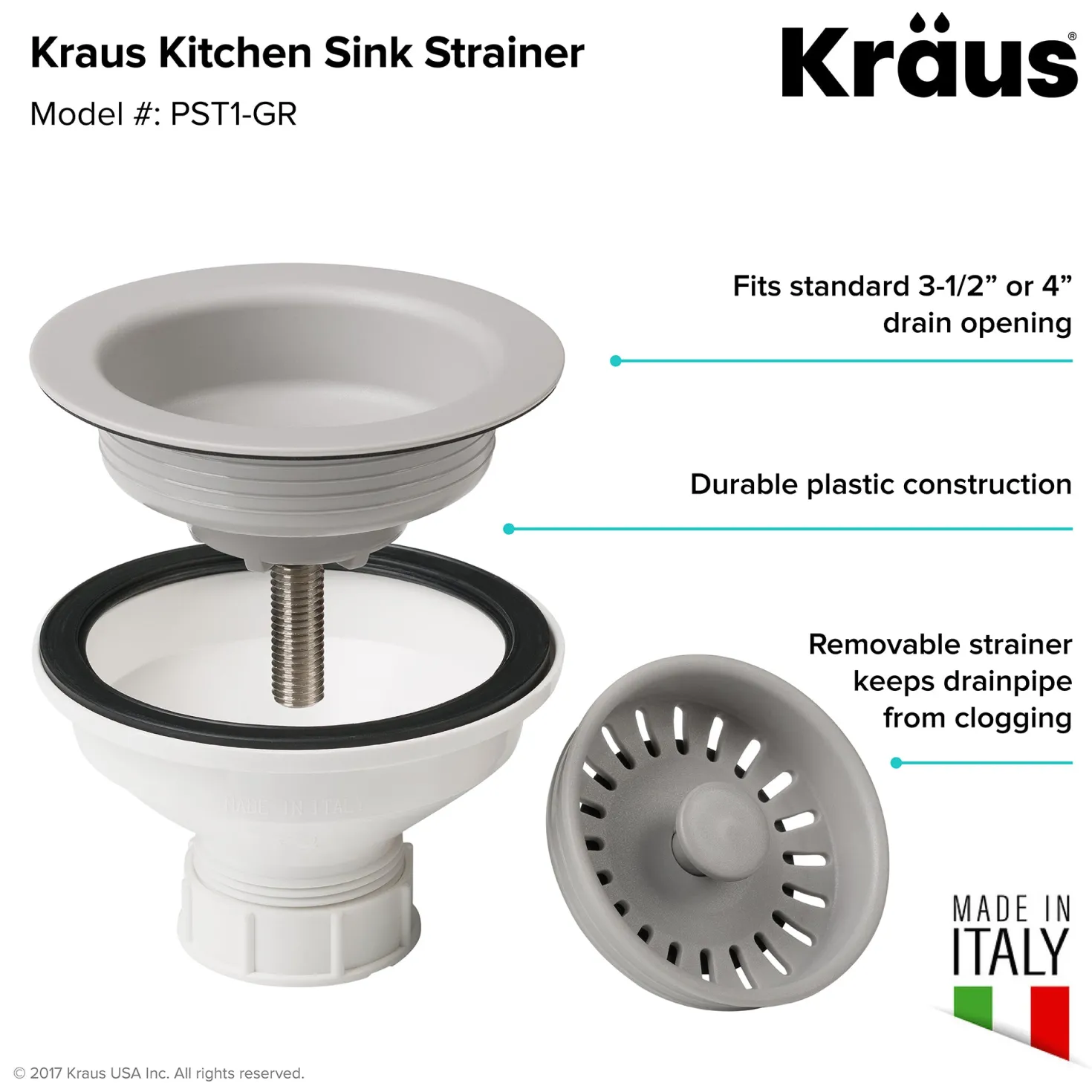 KRAUS Quarza 25" Dual Mount Single Bowl Granite Kitchen Sink in Grey