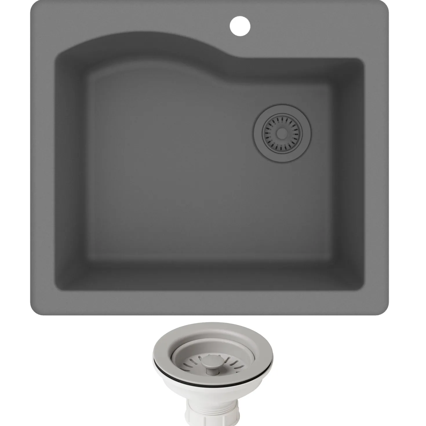 KRAUS Quarza 25" Dual Mount Single Bowl Granite Kitchen Sink in Grey