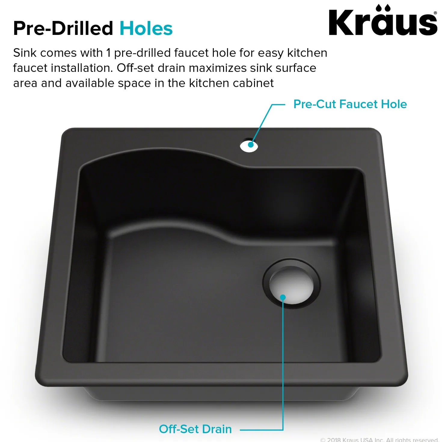 KRAUS Quarza 25" Dual Mount Single Bowl Granite Kitchen Sink in Grey