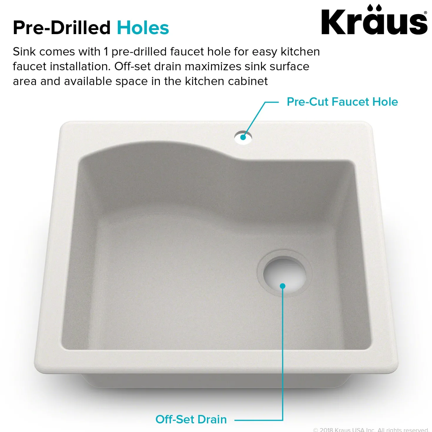 KRAUS Quarza 25" Dual Mount Single Bowl Granite Kitchen Sink in White
