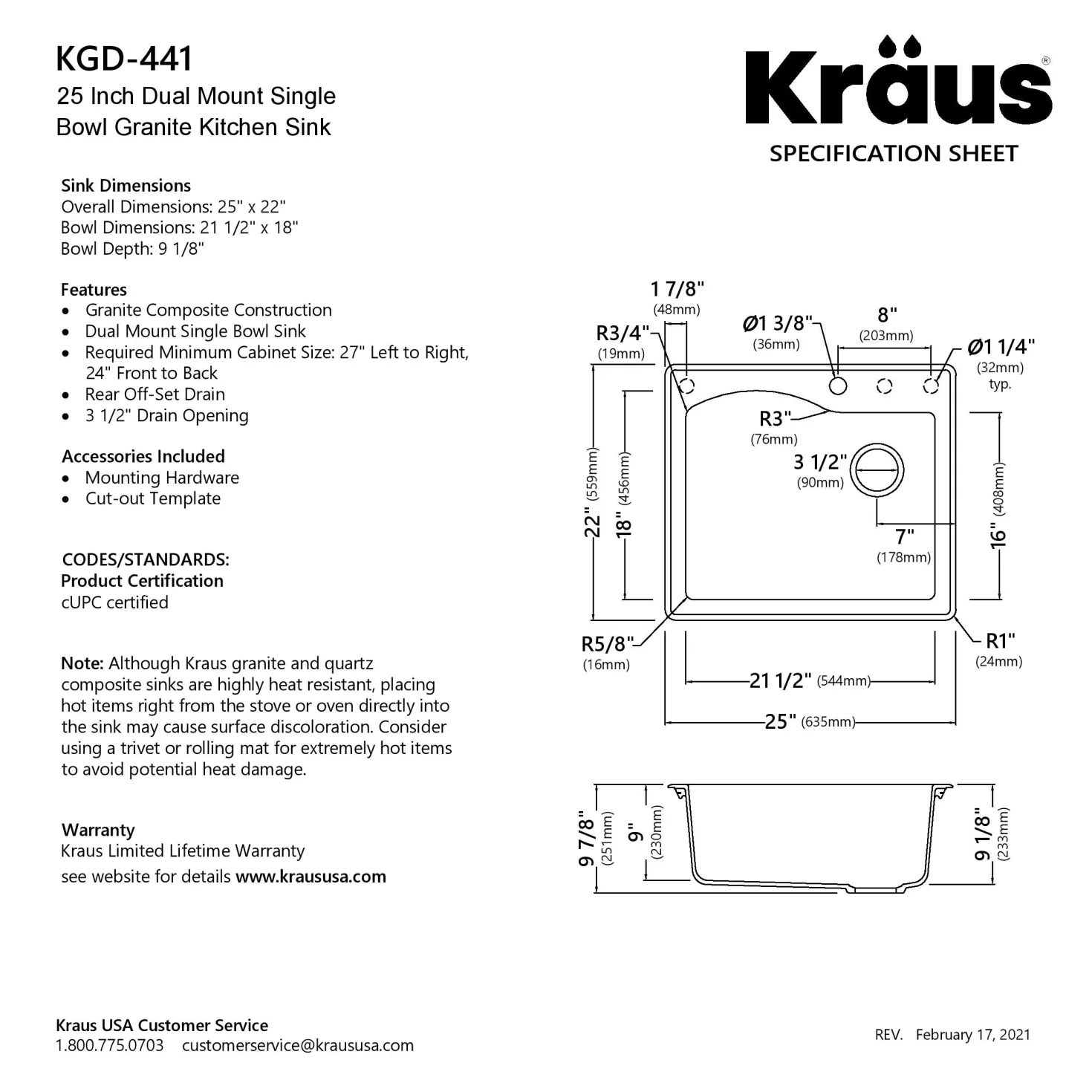 KRAUS Quarza 25" Dual Mount Single Bowl Granite Kitchen Sink in White