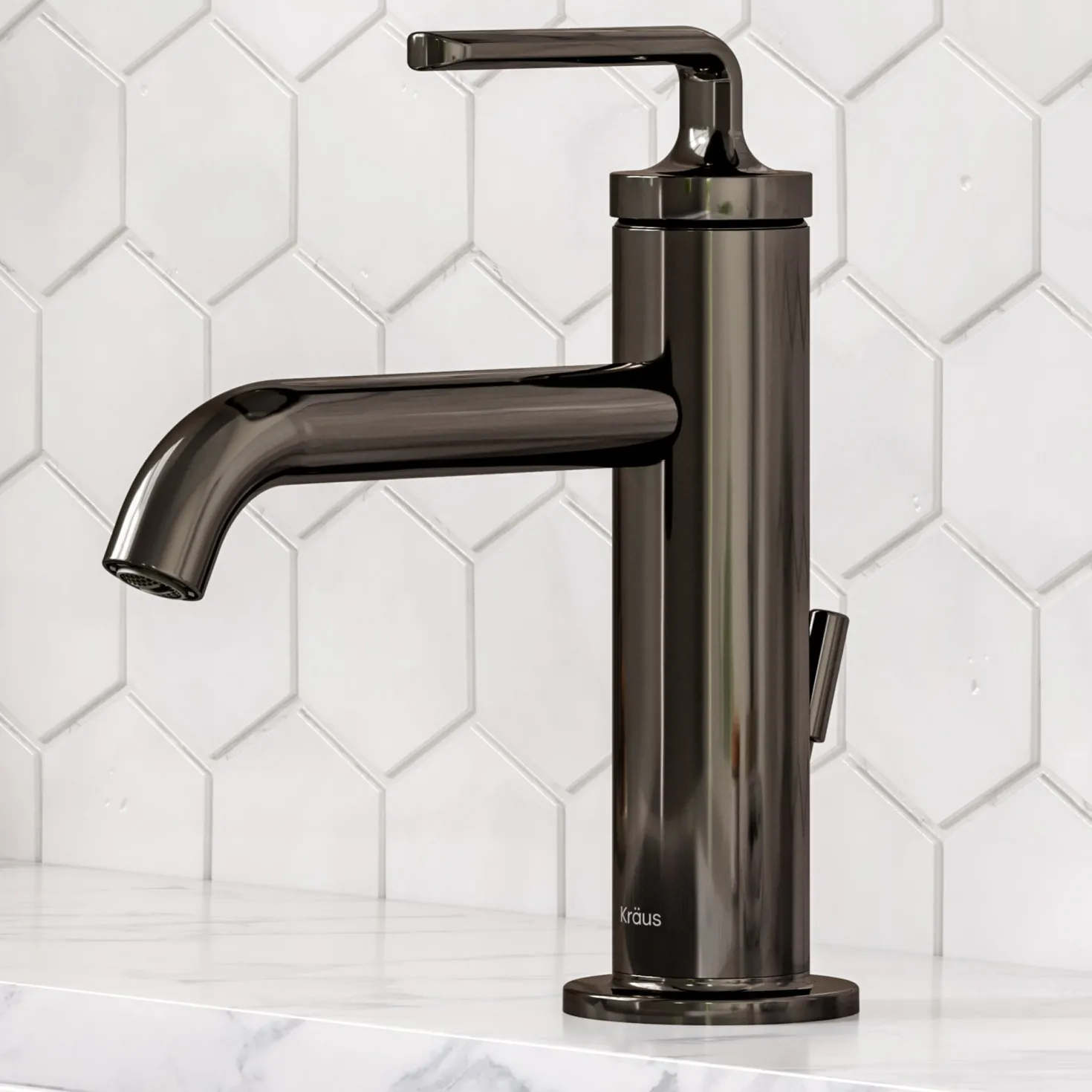 KRAUS Ramus Single Handle Bathroom Sink Faucet with Lift Rod Drain in Gunmetal - **Discontinued **