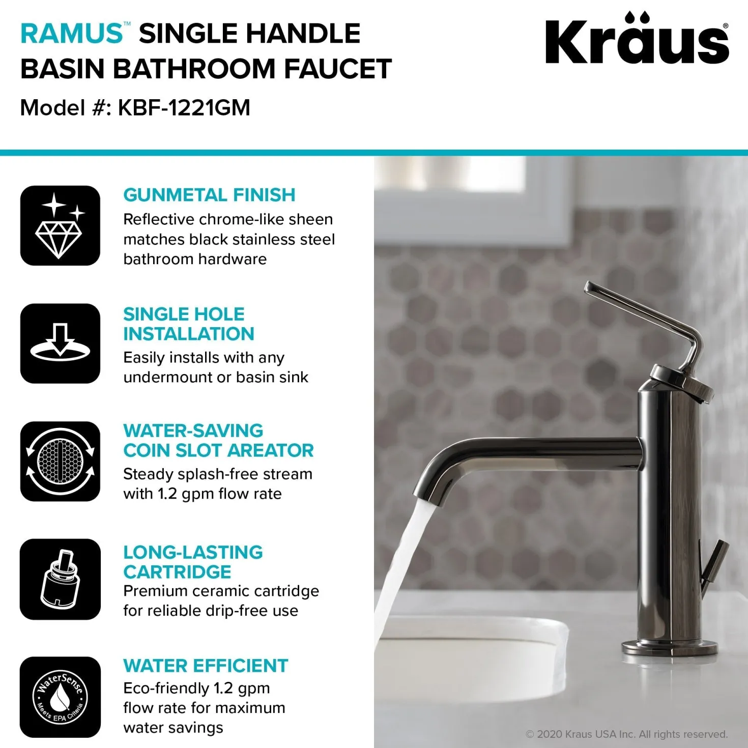 KRAUS Ramus Single Handle Bathroom Sink Faucet with Lift Rod Drain in Gunmetal - **Discontinued **