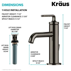 KRAUS Ramus Single Handle Bathroom Sink Faucet with Lift Rod Drain in Gunmetal - **Discontinued **