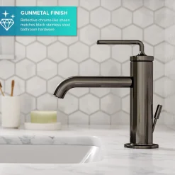 KRAUS Ramus Single Handle Bathroom Sink Faucet with Lift Rod Drain in Gunmetal - **Discontinued **