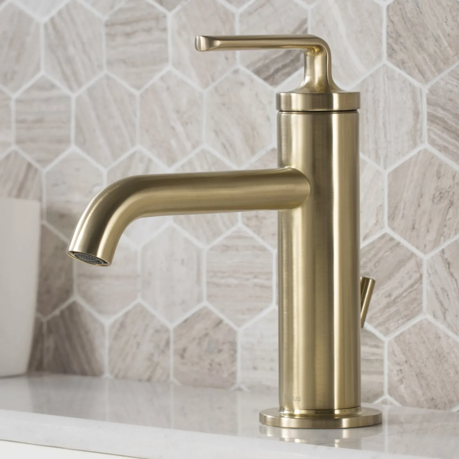 KRAUS Ramus Single Handle Bathroom Sink Faucet with Lift Rod Drain in Brushed Gold