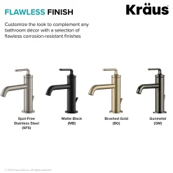 KRAUS Ramus Single Handle Bathroom Sink Faucet with Lift Rod Drain in Matte Black