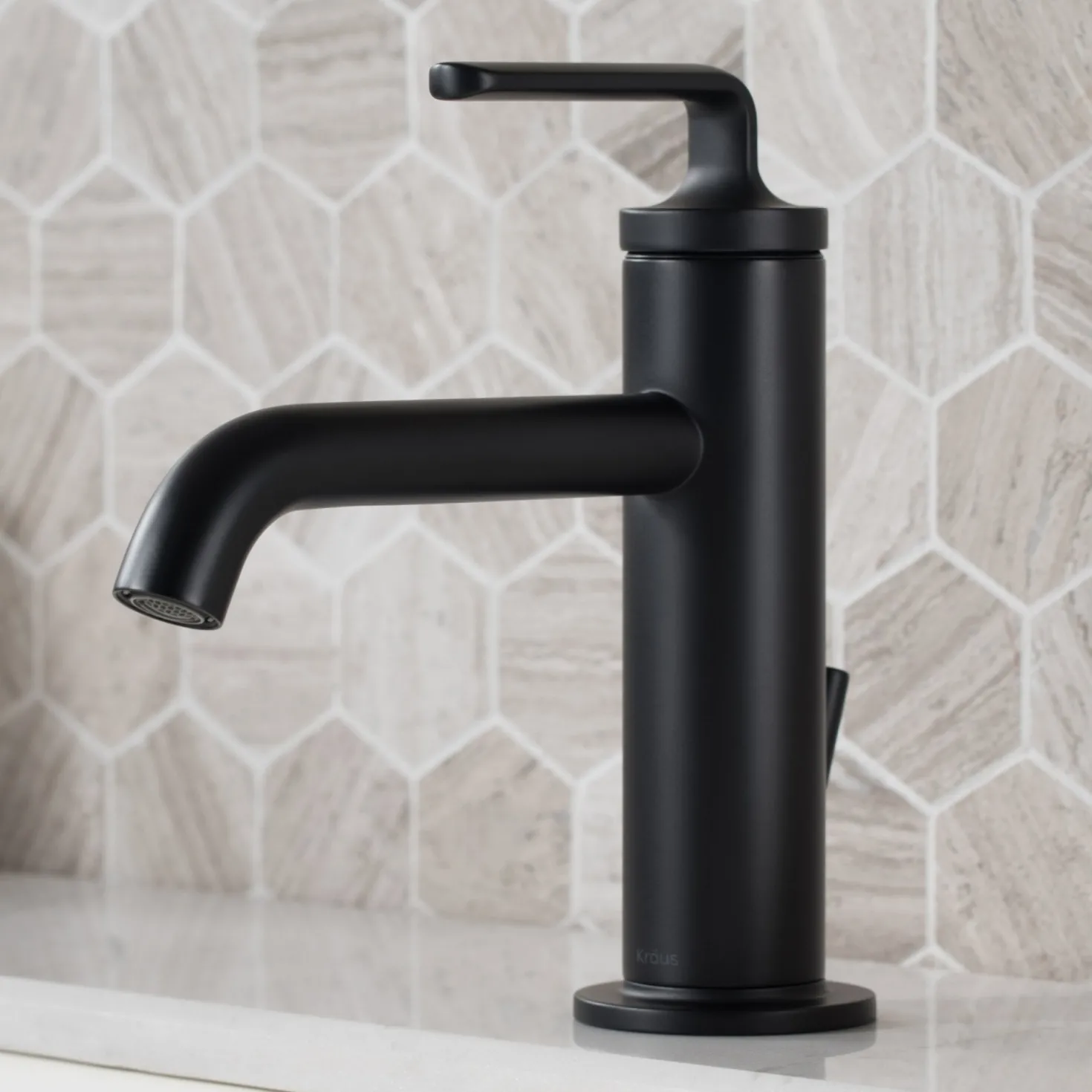KRAUS Ramus Single Handle Bathroom Sink Faucet with Lift Rod Drain in Matte Black