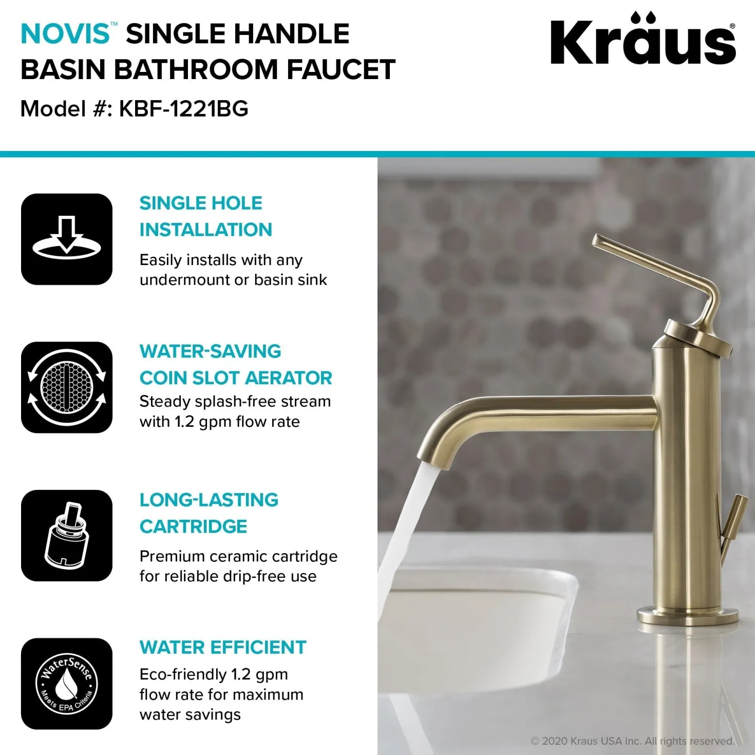 KRAUS Ramus Single Handle 2-Pack Bathroom Sink Faucet with Lift Rod Drain in Brushed Gold