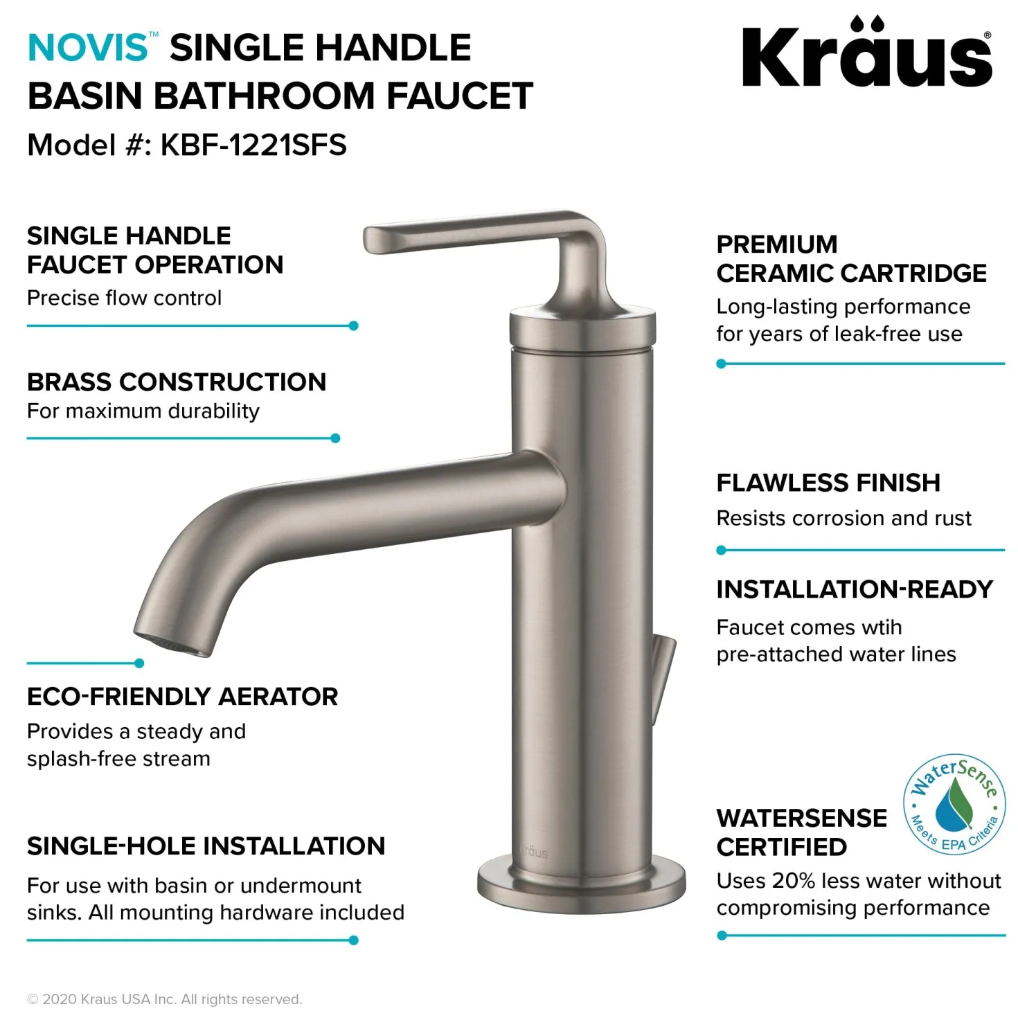 KRAUS Ramus Single Handle 2-Pack Bathroom Sink Faucet with Lift Rod Drain in Spot Free Stainless Steel
