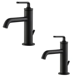 KRAUS Ramus Single Handle 2-Pack Bathroom Sink Faucet with Lift Rod Drain in Matte Black