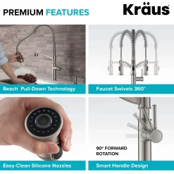 KRAUS Sellette Commercial Style Pull-Down Kitchen Faucet with Deck Plate and Soap Dispenser in Spot Free Stainless Steel