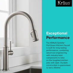 KRAUS Sellette Single Handle Pull Down Kitchen Faucet with Dual Function Sprayhead in Spot Free all-Brite Stainless Steel