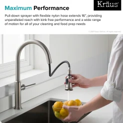 KRAUS Sellette Single Handle Pull Down Kitchen Faucet with Dual Function Sprayhead in Spot Free all-Brite Stainless Steel