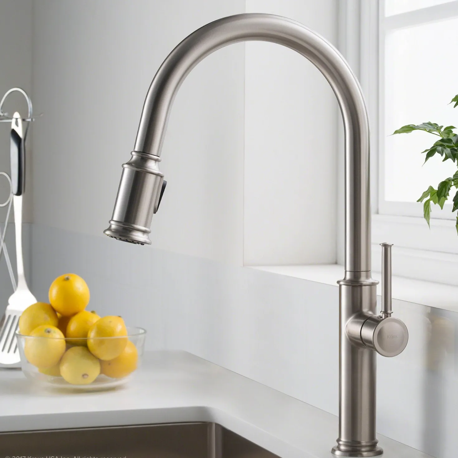 KRAUS Sellette Single Handle Pull Down Kitchen Faucet with Dual Function Sprayhead in Spot Free all-Brite Stainless Steel