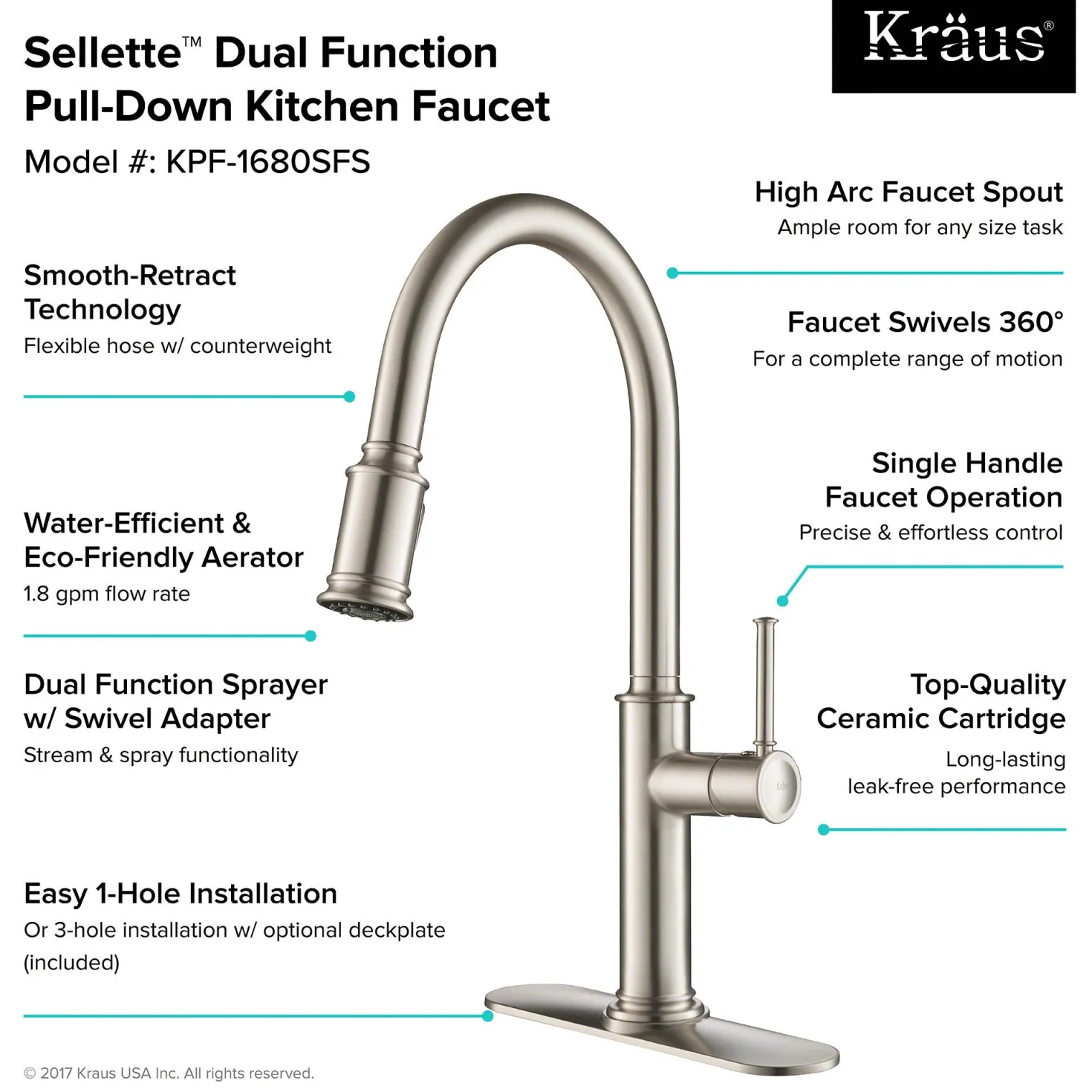 KRAUS Sellette Single Handle Pull Down Kitchen Faucet with Dual Function Sprayhead in Spot Free all-Brite Stainless Steel