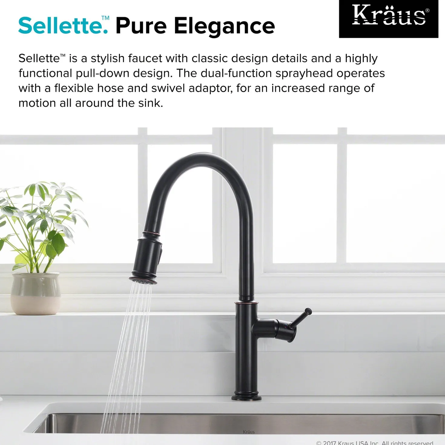 KRAUS Sellette Single Handle Pull Down Kitchen Faucet with Deck Plate and Soap Dispenser in Oil Rubbed Bronze