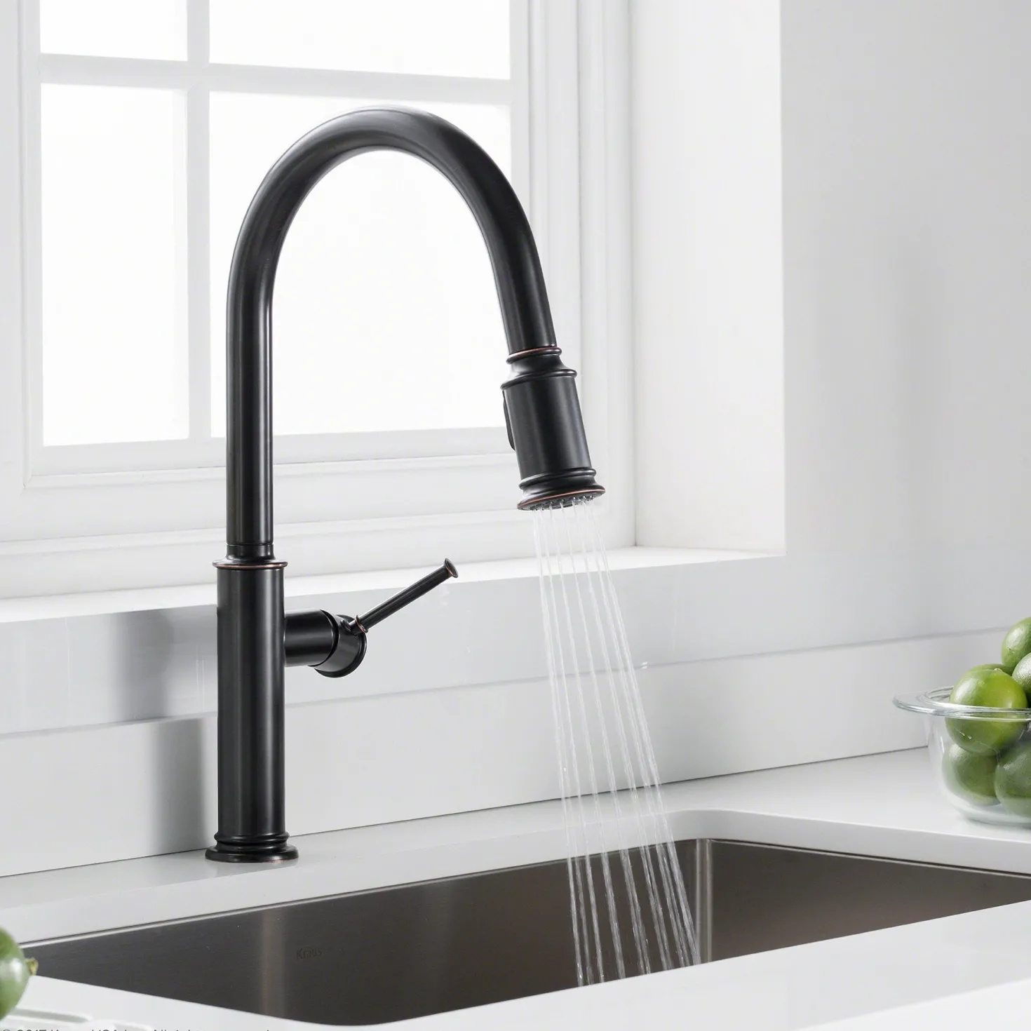 KRAUS Sellette Single Handle Pull Down Kitchen Faucet with Deck Plate and Soap Dispenser in Oil Rubbed Bronze