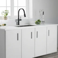 KRAUS Sellette Single Handle Pull Down Kitchen Faucet with Deck Plate and Soap Dispenser in Oil Rubbed Bronze