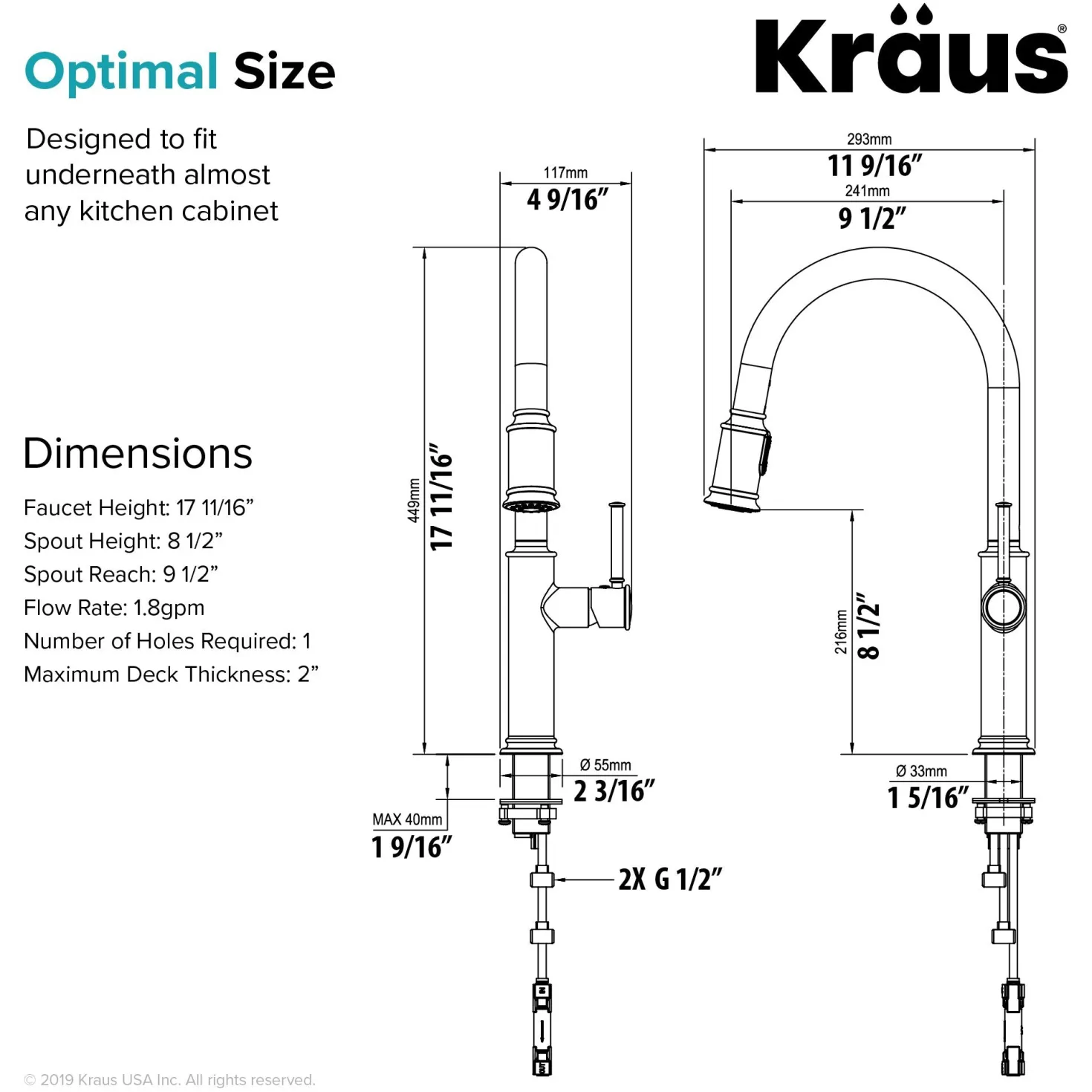 KRAUS Sellette Single Handle Pull Down Kitchen Faucet with Deck Plate and Soap Dispenser in Spot Free Stainless Steel