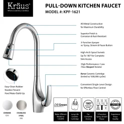 KRAUS Single-Handle High Arch Kitchen Faucet with Pull Down Dual-Function Sprayer in Chrome