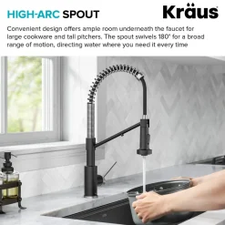 KRAUS Single Handle Kitchen Faucet with Integrated Dispenser for Water Filtration in Spot-Free Stainless Steel & Matte Black